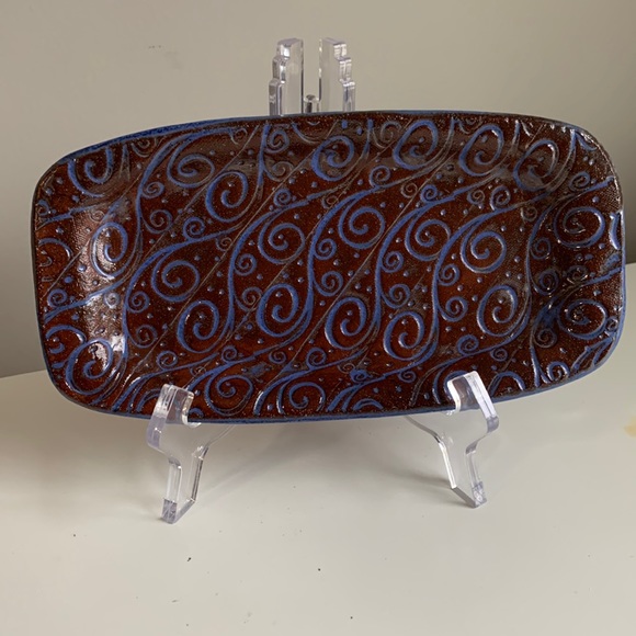 NEW Hand Made Pottery Tray in Rich Blue/Purple & Brown - Picture 5 of 7